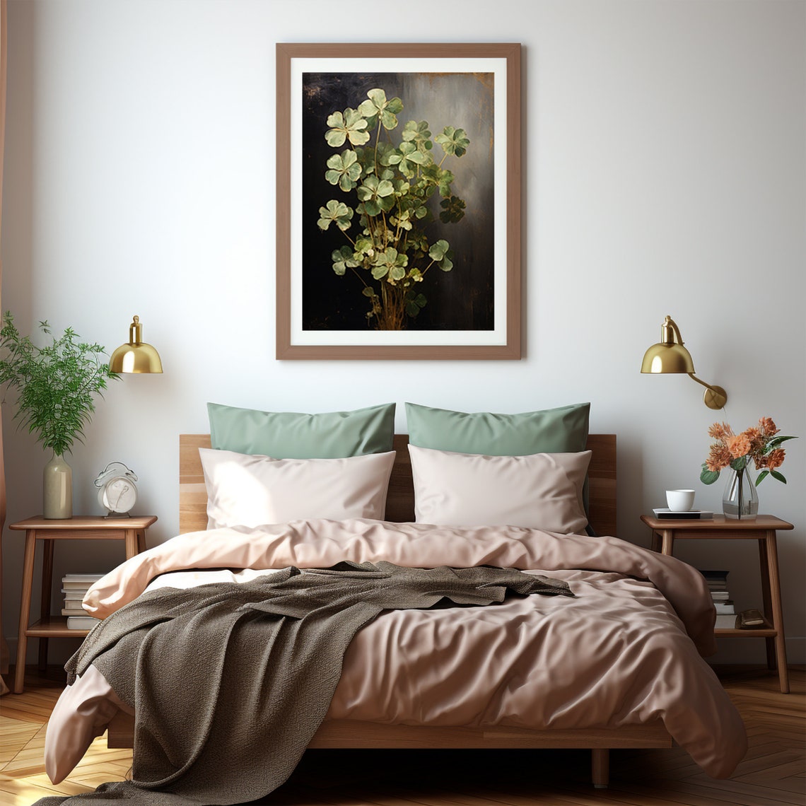 Moody Dark Botanical Shamrock Clover Flower Vintage Painting Poster - Image 4