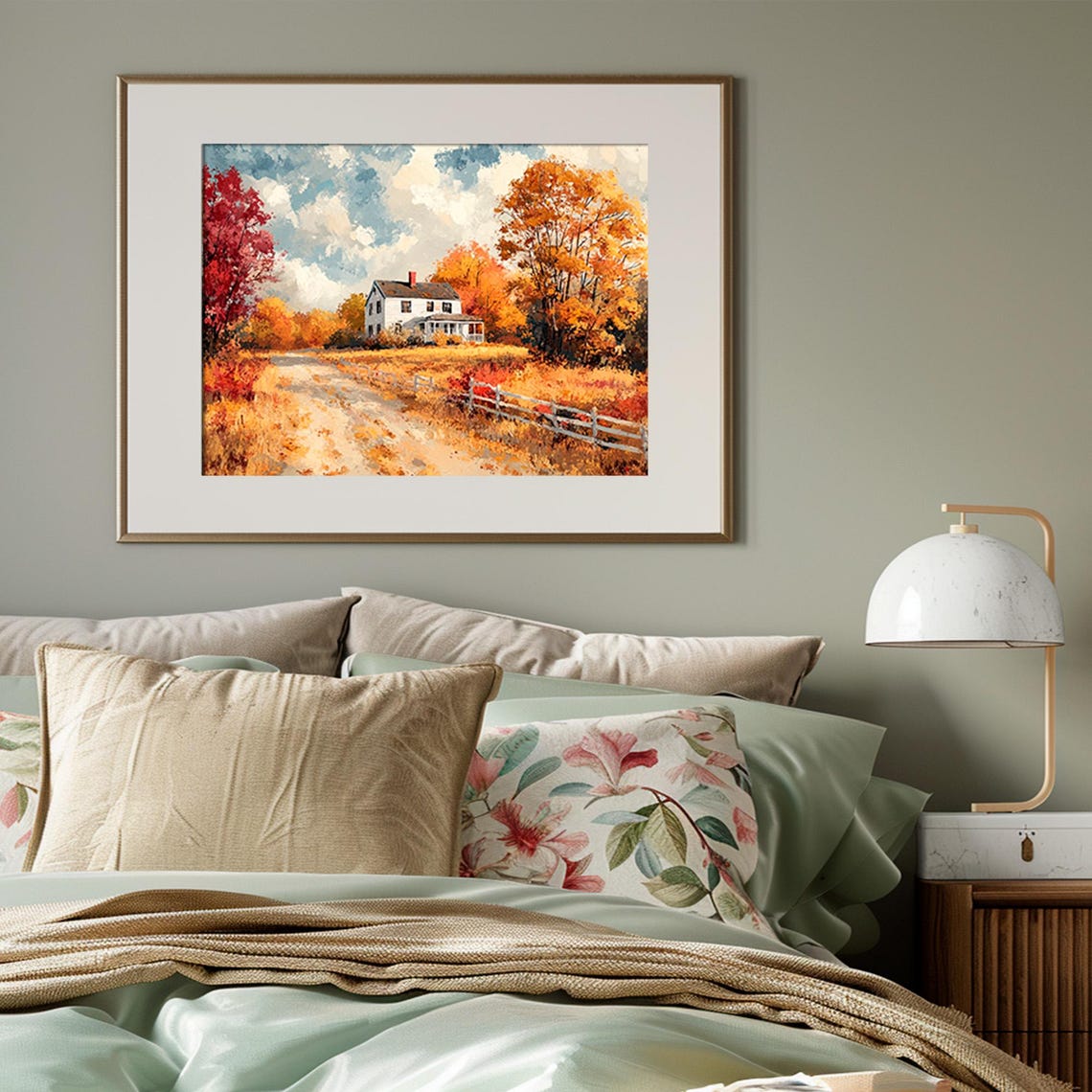 Autumn Country House with Red Maple Trees Dirt Road Fall Poster - Image 3