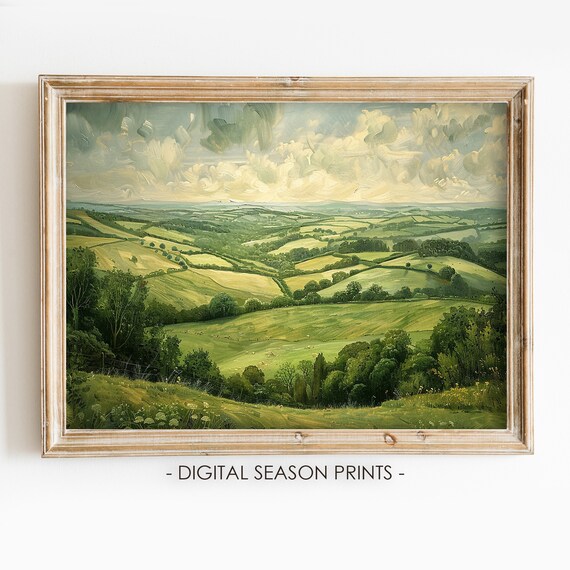 Green Rolling Hills Patchwork Countryside Summer Landscape Poster