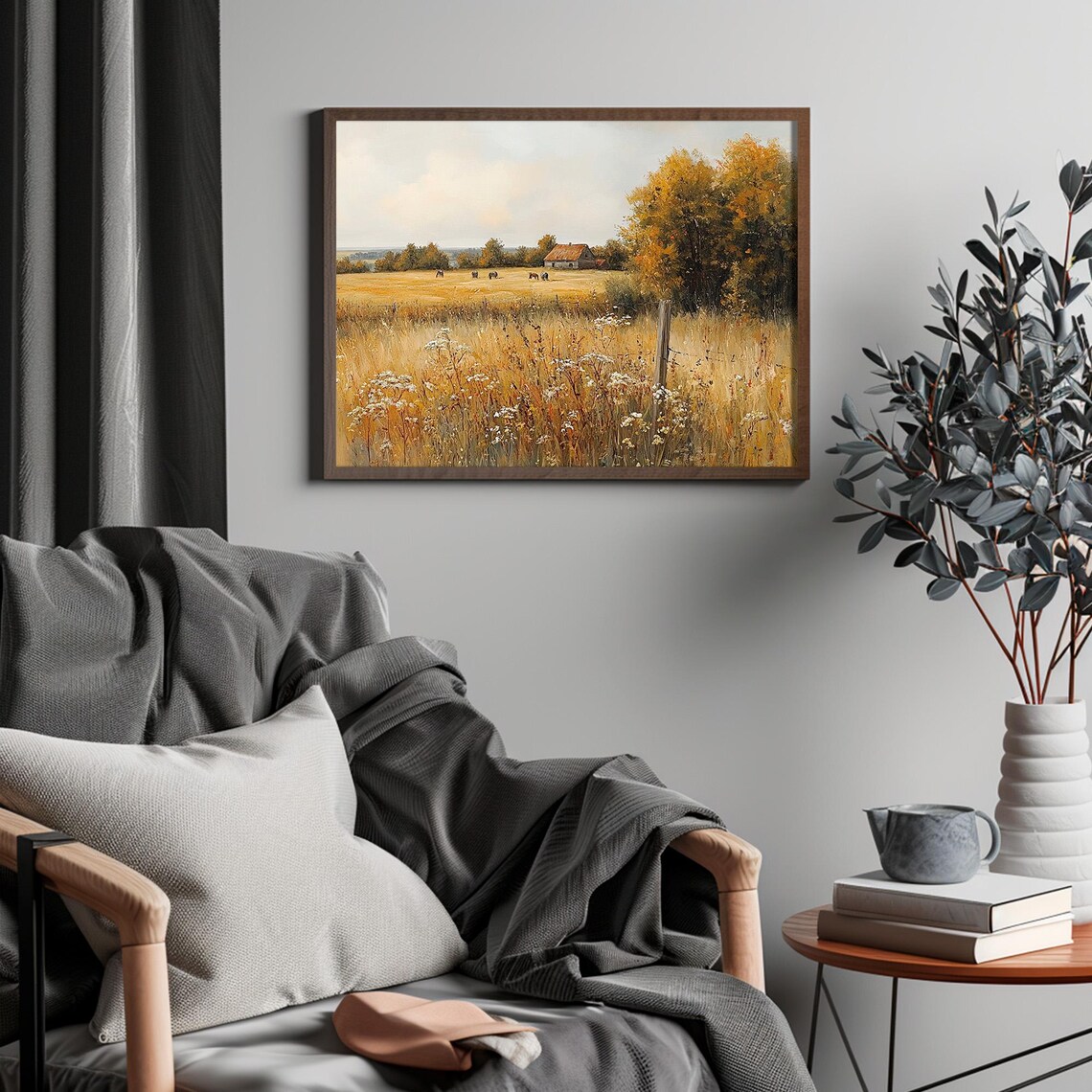Horses Grazing in Golden Field Autumn Farmhouse Vintage Poster - Image 4