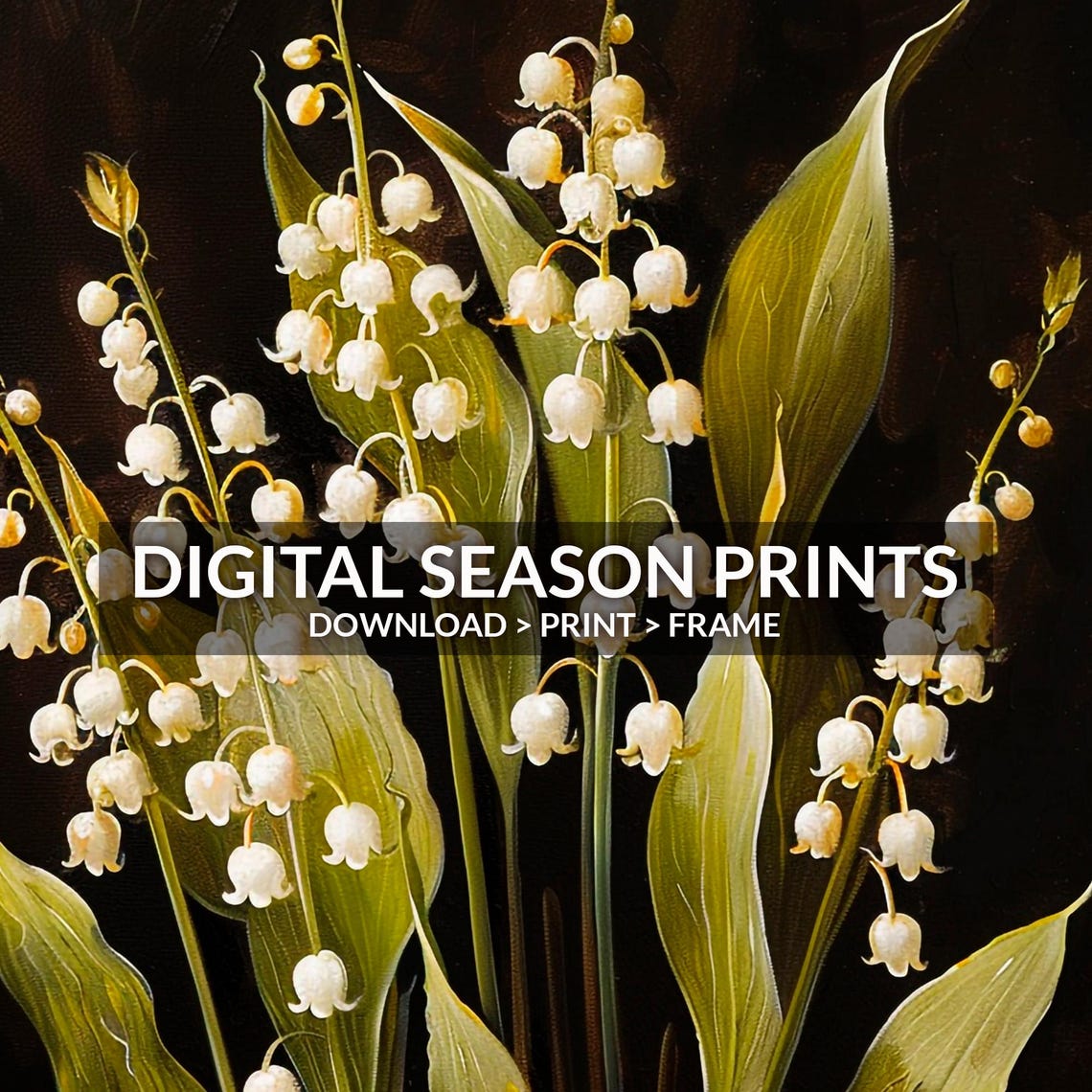 Lilies Of The Valley Moody Wall Art Floral Vintage Flower Still Life Dark Academia Decor Antique Dark Oil Painting - Image 4