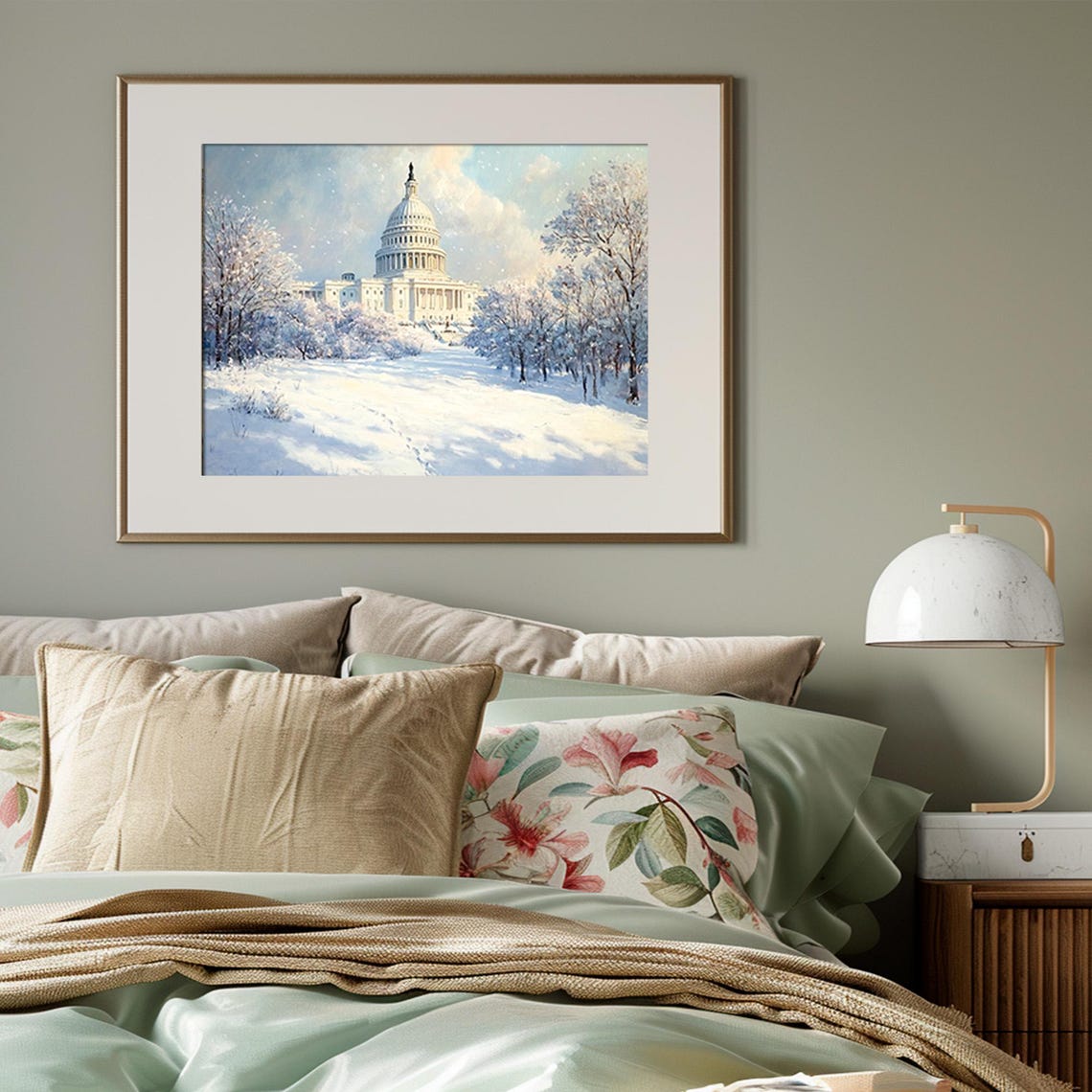 Snowy US Capitol Building Winter Washington DC Landscape Wall Art - Image 3
