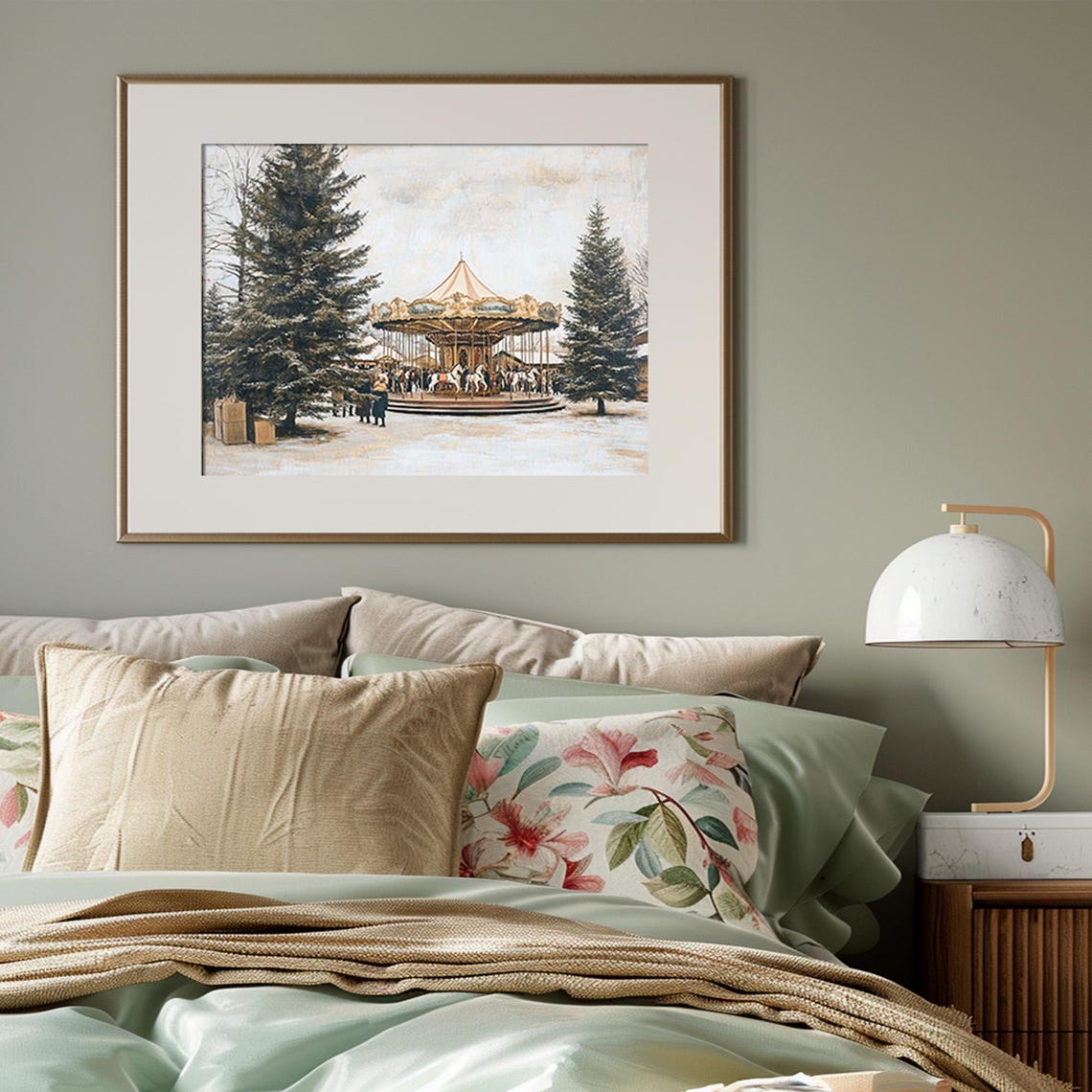 Vintage Carousel Snowy Pines Christmas Market Holiday Poster - Image 3