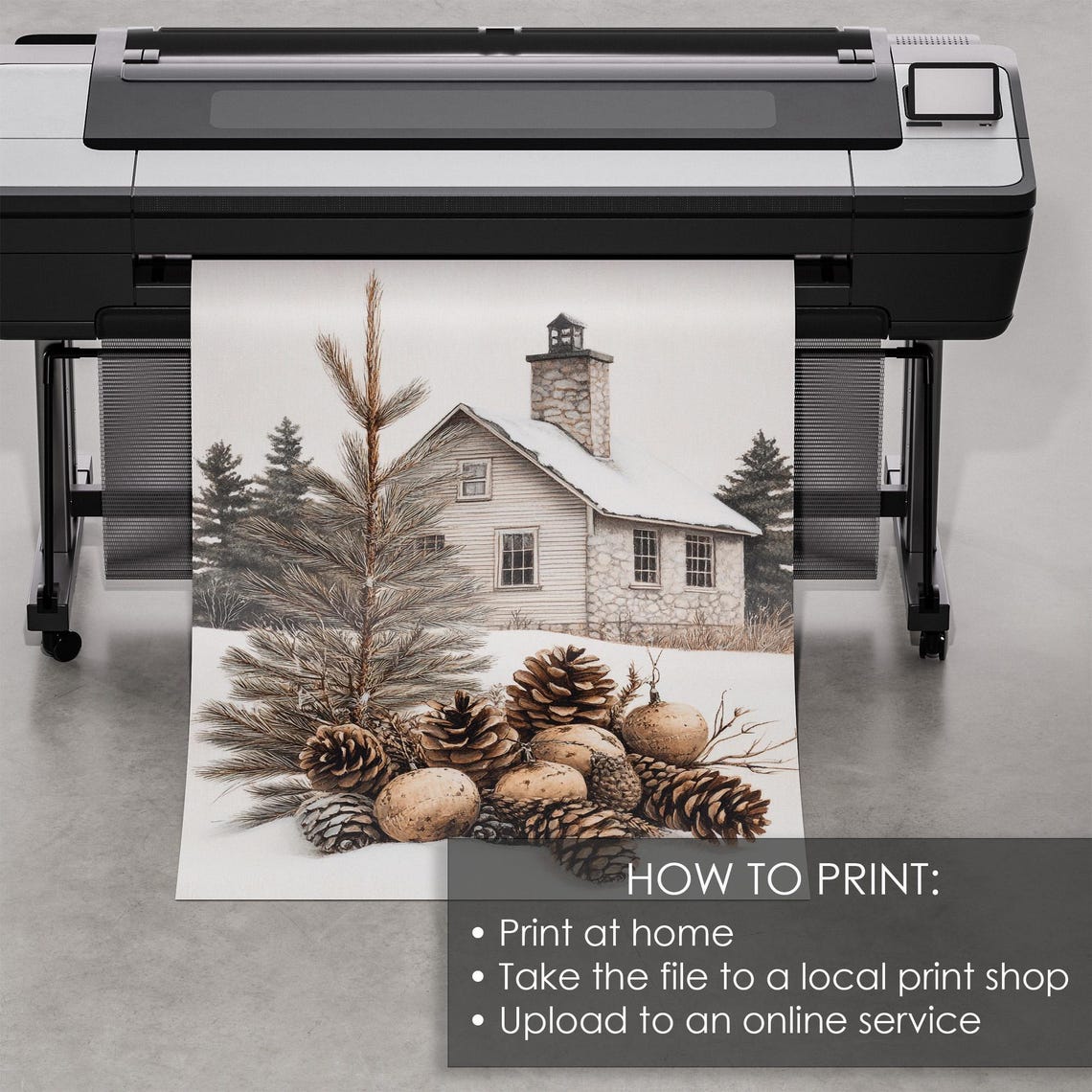 Snowy Cabin Scene With Pinecones Winter Rustic Still Life Poster - Image 5