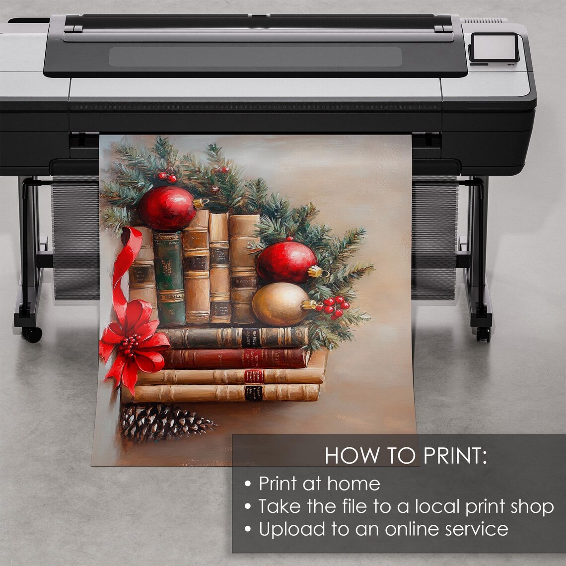 Christmas Books with Vintage Ornaments Red Ribbon Holiday Poster - Image 5