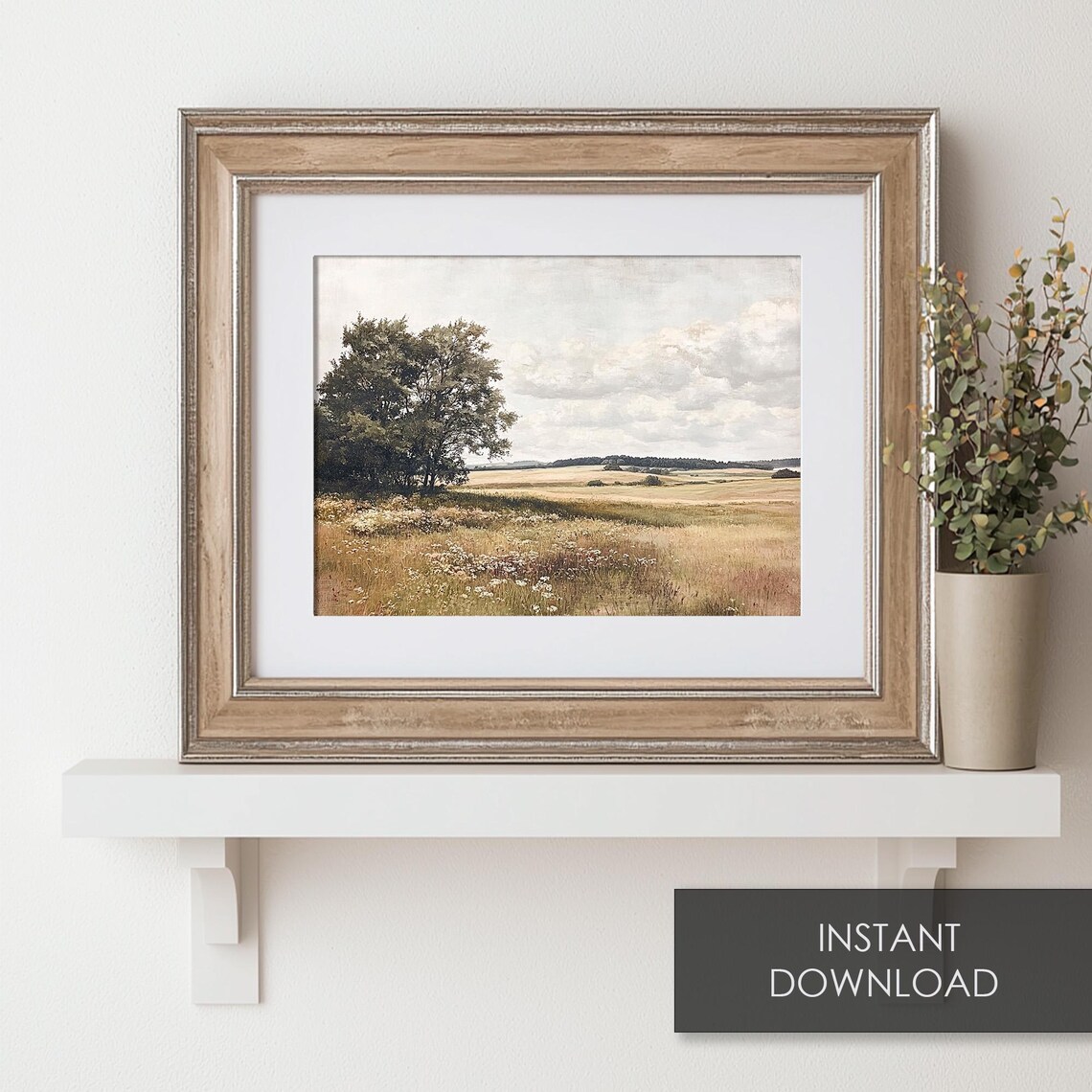 Open Meadow Wildflowers Big Trees Cloudy Sky Rustic Summer Field Poster - Image 6