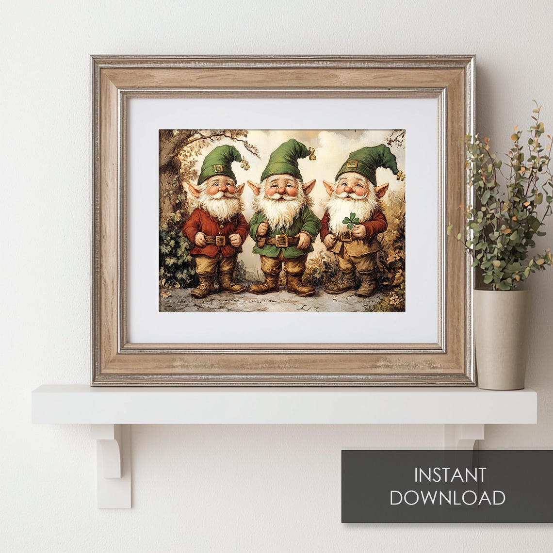 Three Irish Leprechaun Gnomes With Shamrock St Patricks Day Poster - Image 6