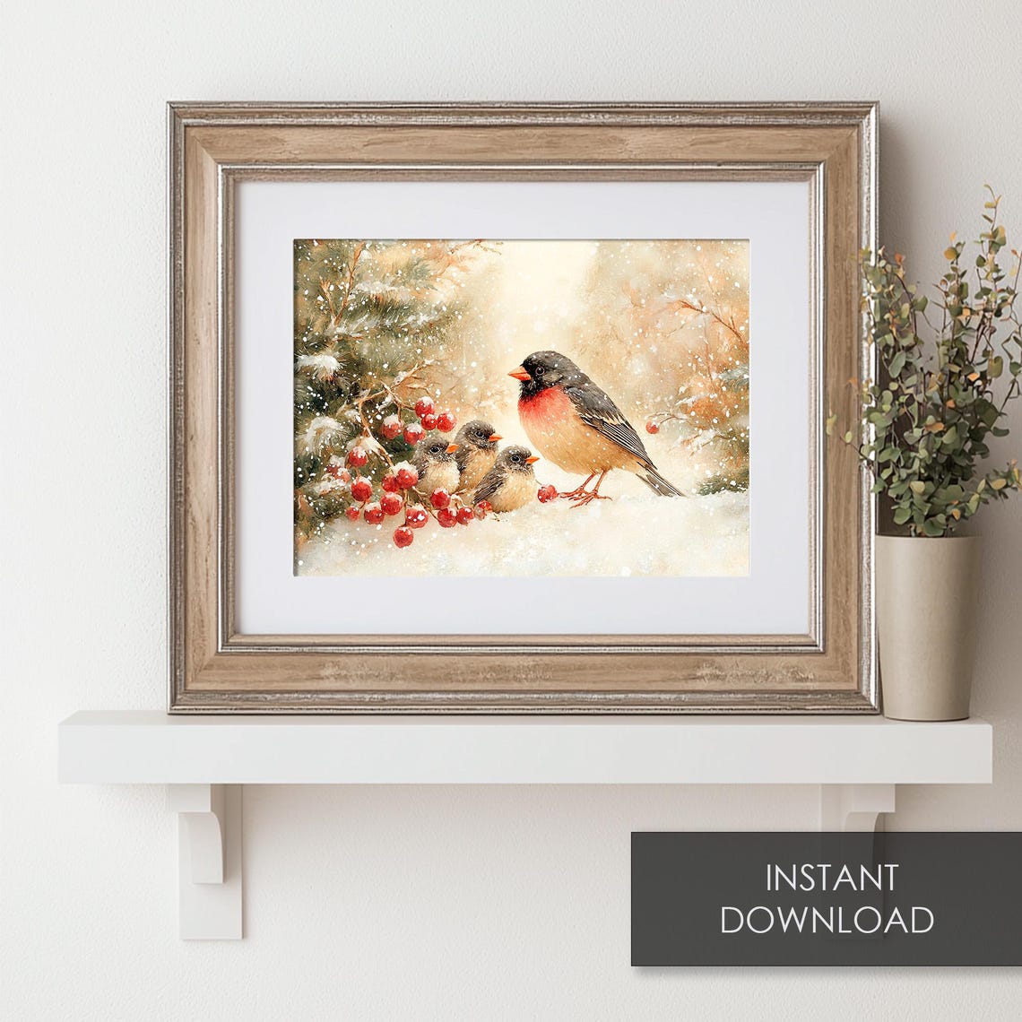 Songbirds Snowy Red Berries Winter Bird Family Nature Poster - Image 6
