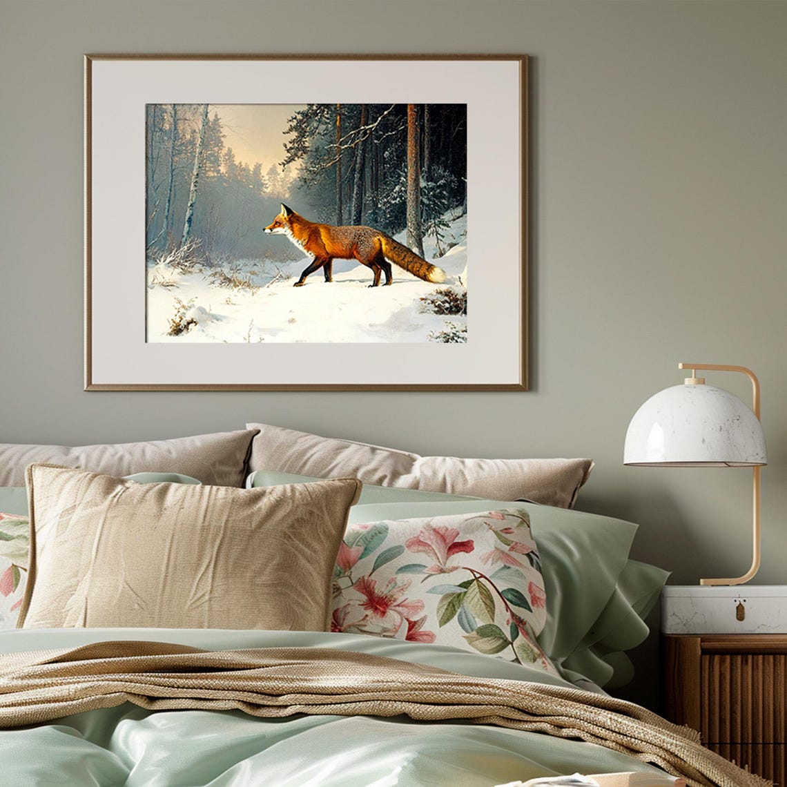 Red Fox Walking in Snowy Winter Forest Vintage Wildlife Poster - Image 3