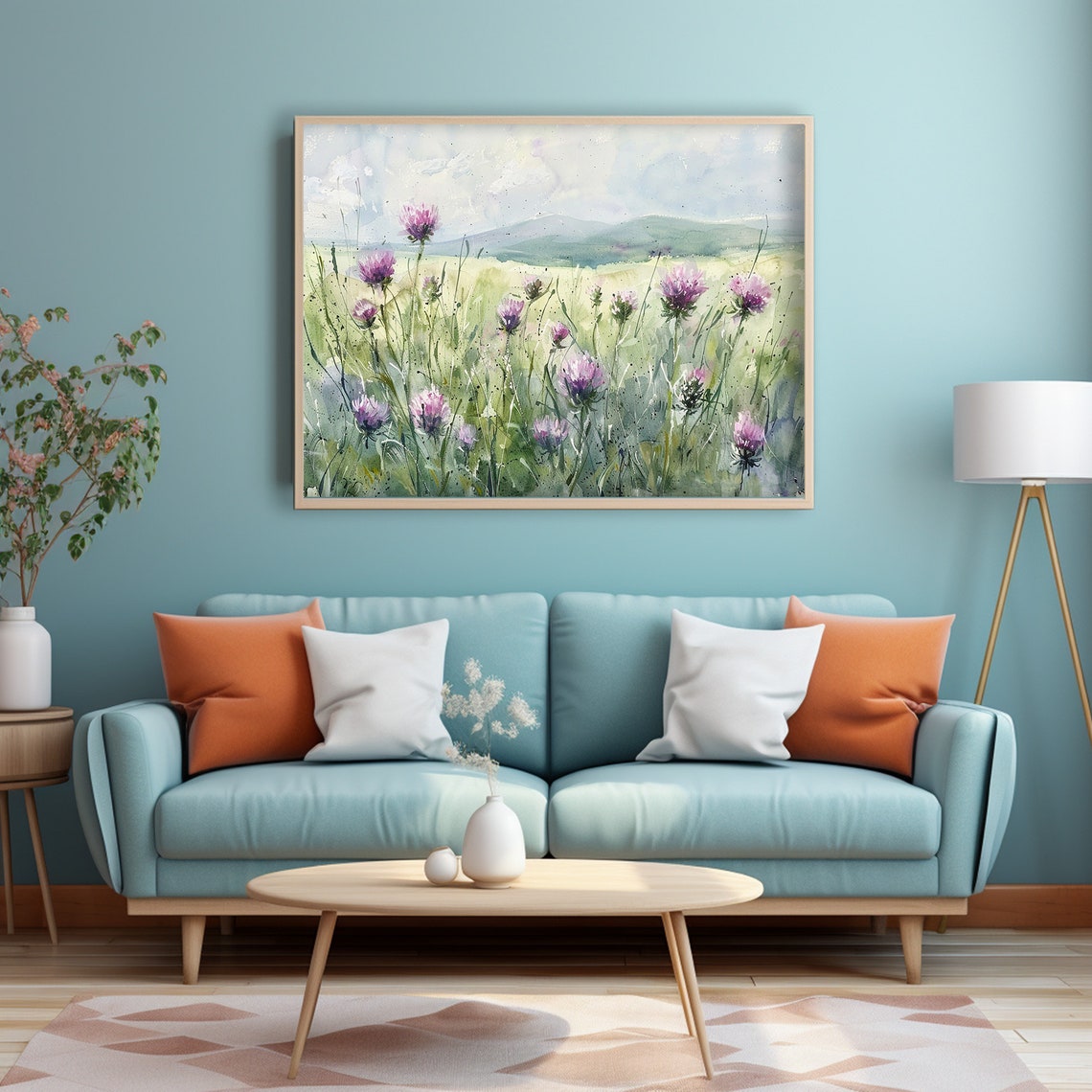 Scotland Purple Thistle Meadow Wildflower Watercolor Landscape Poster - Image 3