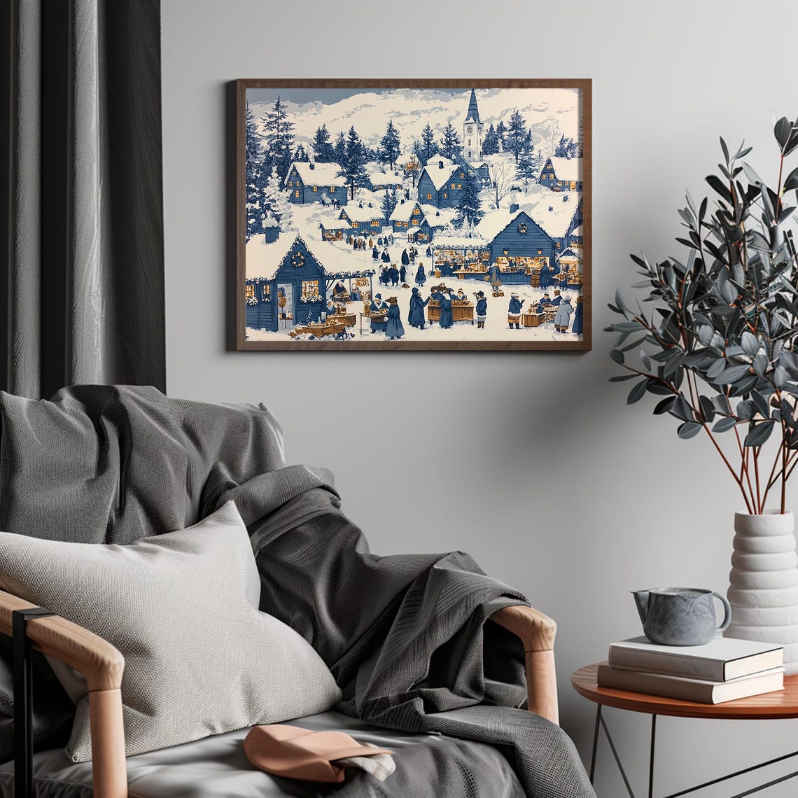 Santas Lapland Christmas Village Market Blue Snowy Scene Poster - Image 6