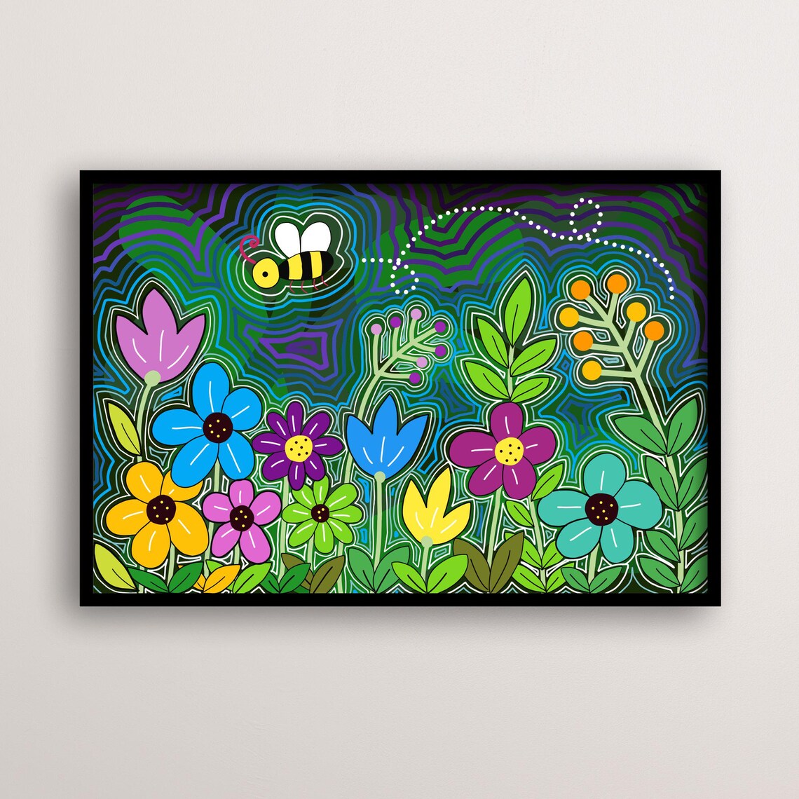 Flower And Bee Art, Whimsical Boho Garden Decor