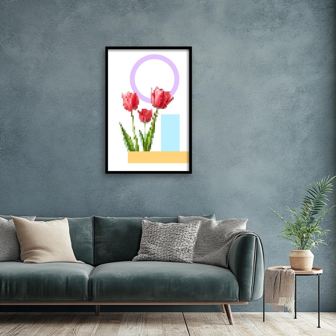 Pixel Tulip Art Print, Minimal Floral Decor - Image 2