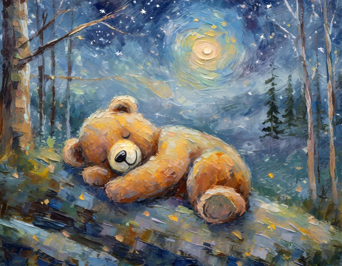 Teddy Bear Moon And Stars Nursery Decor Art Print