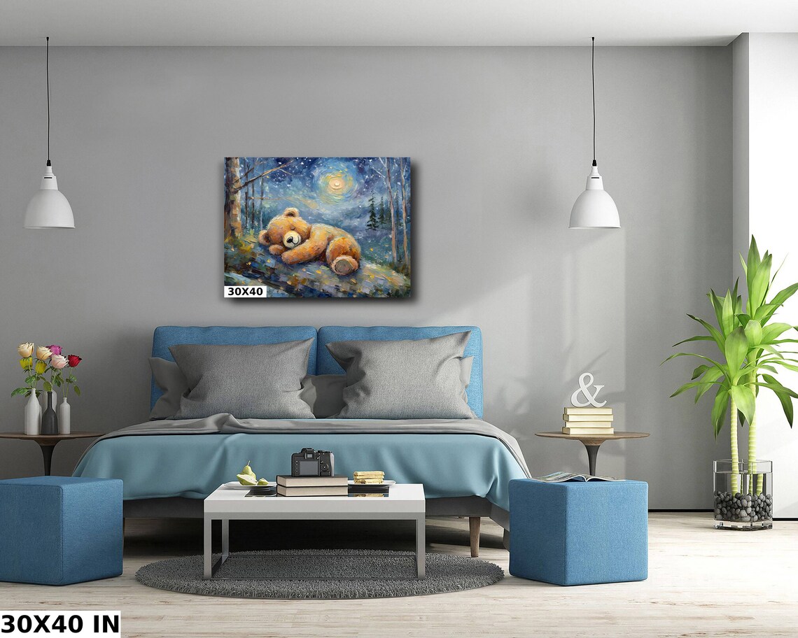 Teddy Bear Moon And Stars Nursery Decor Art Print - Image 5