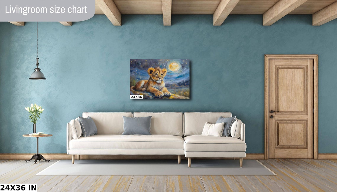 Brave Lion Cub Under Full Moon Starry Night Nursery Wall Art Poster - Image 4