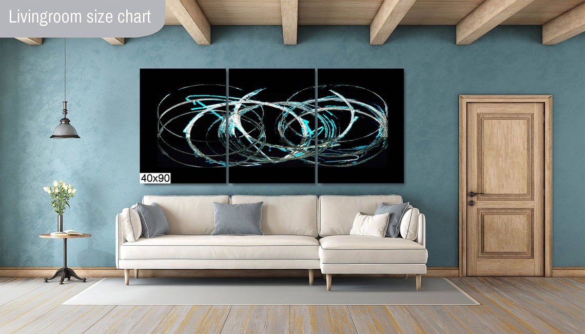 Abstract Swirling Silver Circles On Black Background Modern Art Poster - Image 2