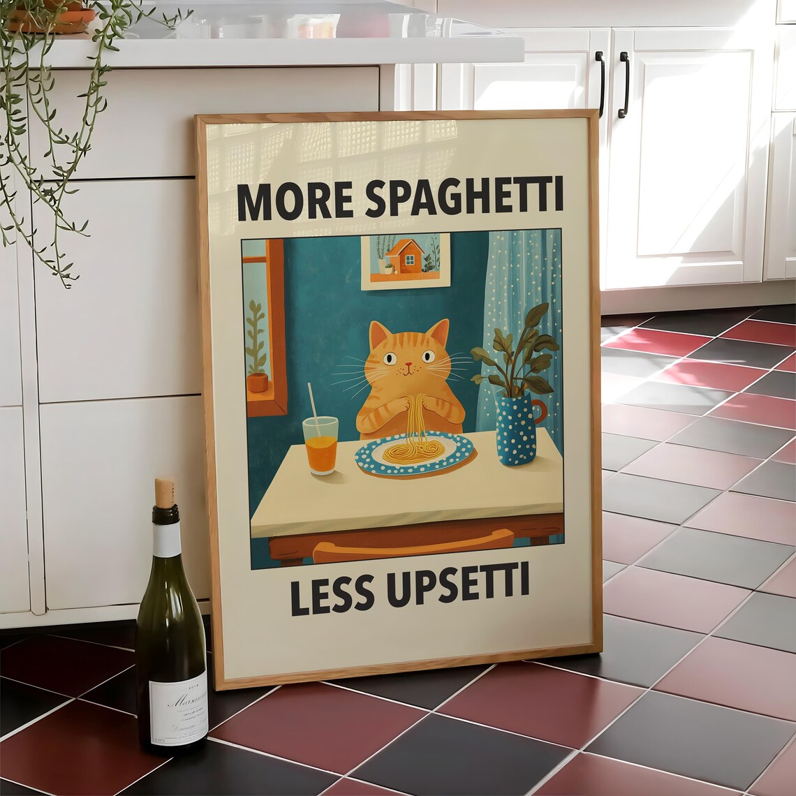 More Spaghetti Less Upsetti Cat Poster, Retro Diner