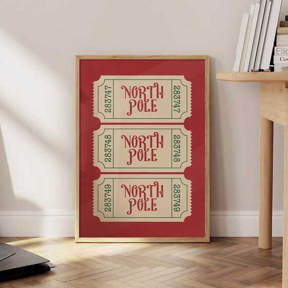 North Pole Ticket Vintage Christmas Poster Print