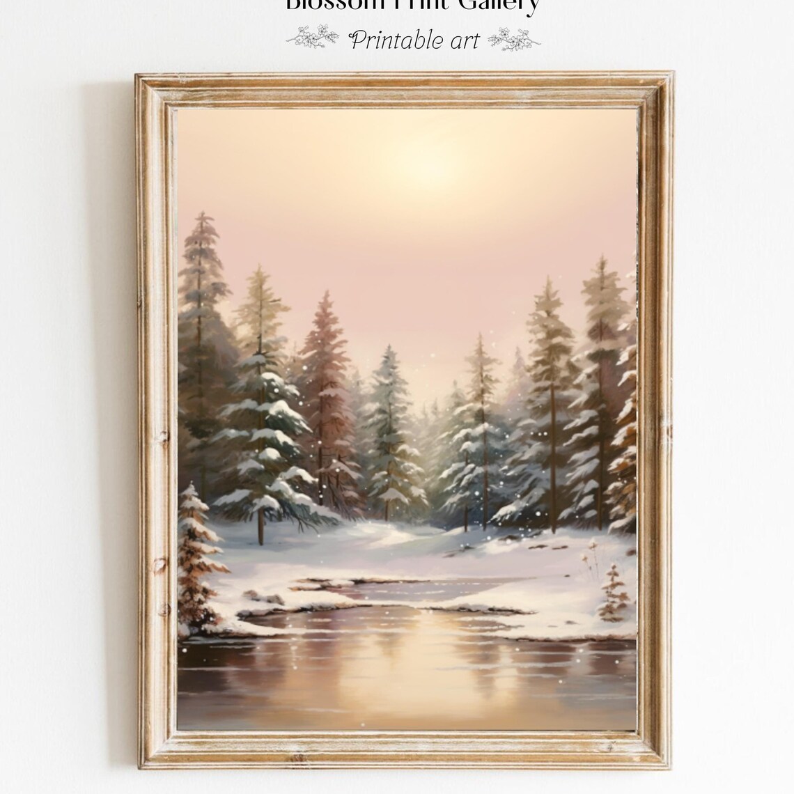 Snowy Pine Forest Stream At Dusk Winter Nature Landscape Poster