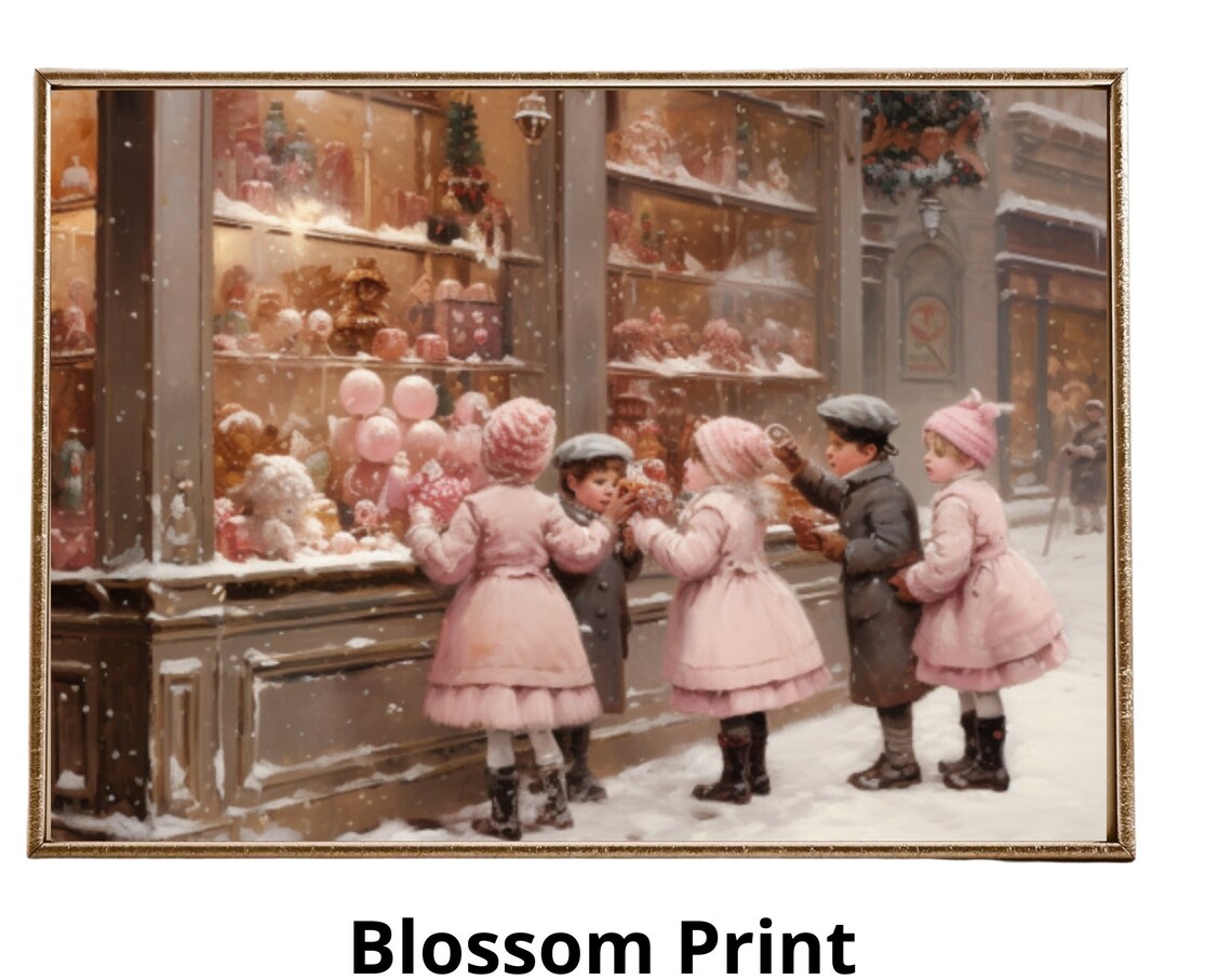Vintage Christmas Wall Art Town City Painting Festive Holiday Home Decor Snowy Village Artwork Winter Street