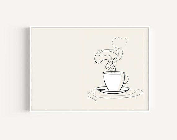Coffee Cup Line Art Print Minimalist Kitchen Wall Decor Coffee Bar Decor Coffee Gifts Coffee Wall Art