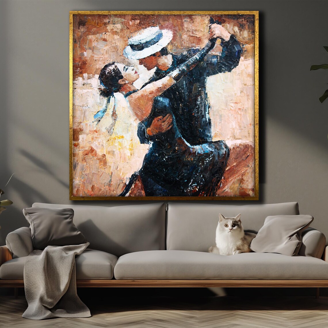 Expressive Tango Couple In Hat, Textured Painting - Image 4