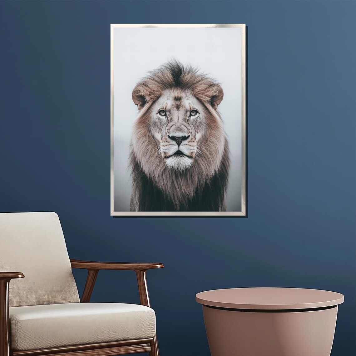 Majestic Lion Portrait Facing Forward Wildlife Photography Art Poster - Image 2
