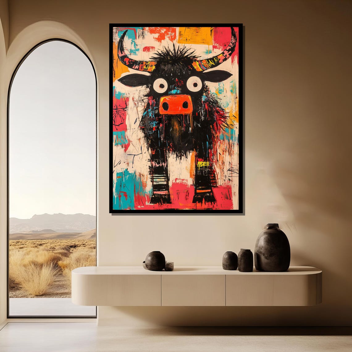 Whimsical Goofy Graffiti Bull Funny Abstract Animal Art Poster - Image 3