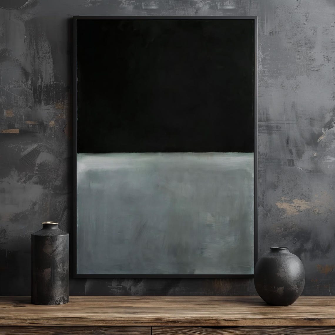 Black Grey Two Tone Color Field Abstract Minimalist Decor Poster - Image 2