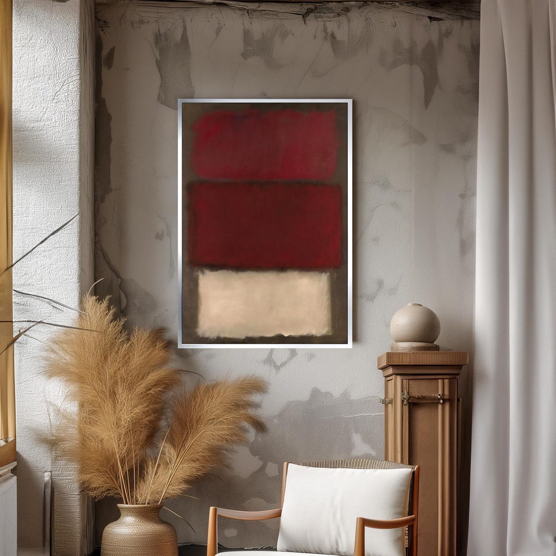 Deep Red White Minimalist Color-Field Abstract Modern Poster - Image 3