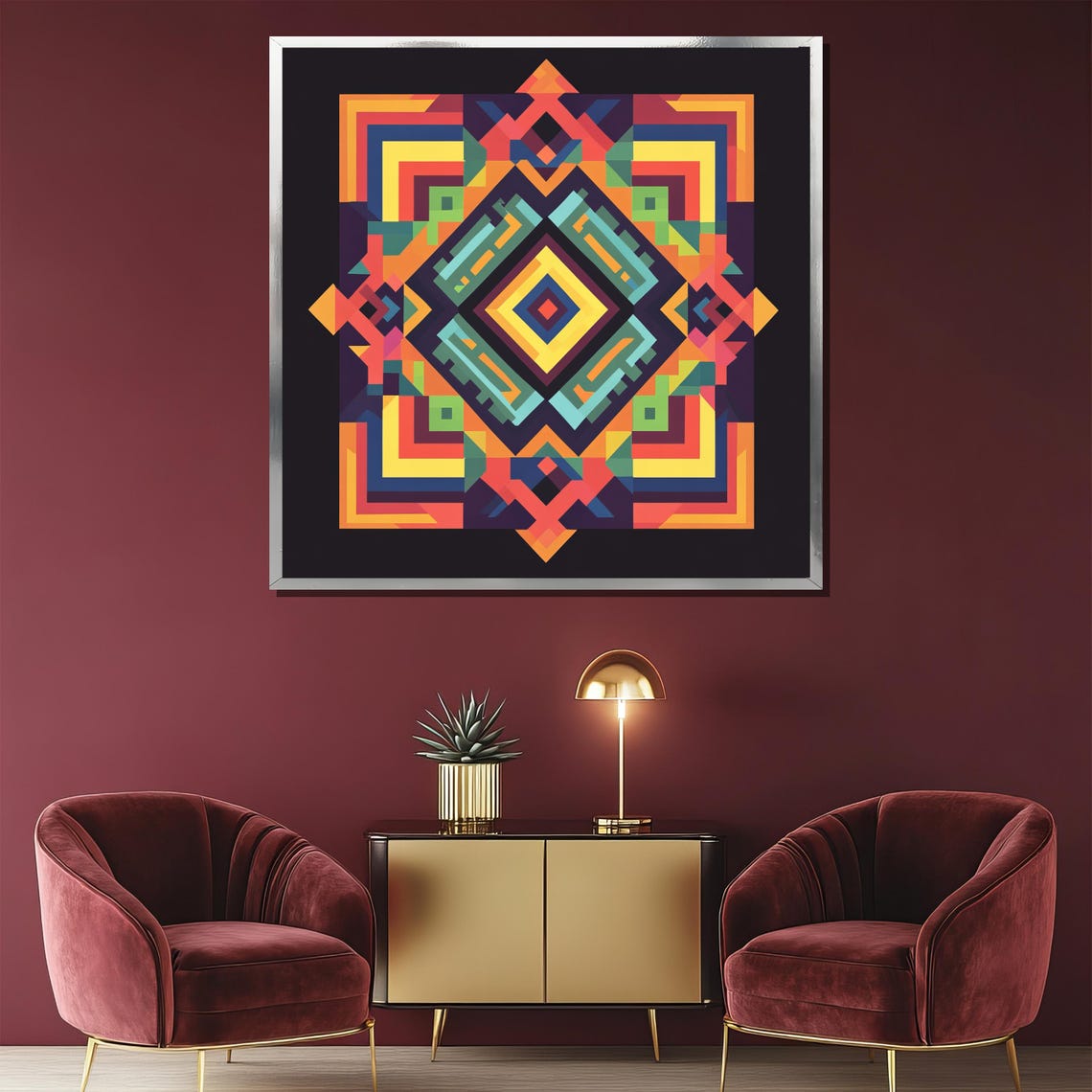 Colorful Geometric Abstract Painting Modern Wall Art Boho Tribal Decor Unique Gift For Home - Image 2