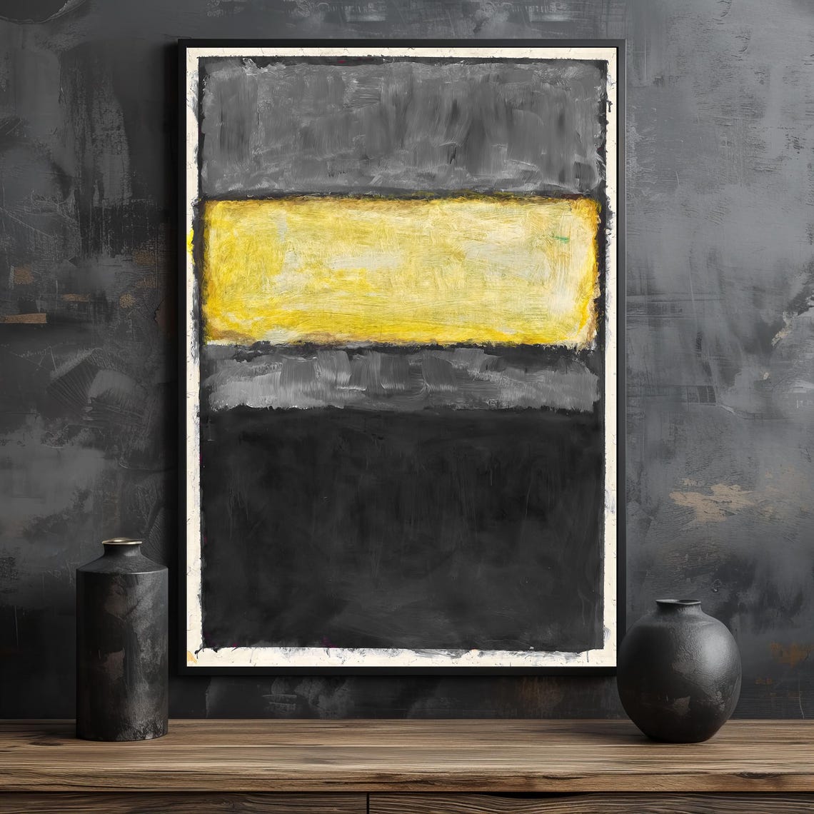 Textured Gray Yellow Black Color-Field Abstract Modern Poster - Image 2