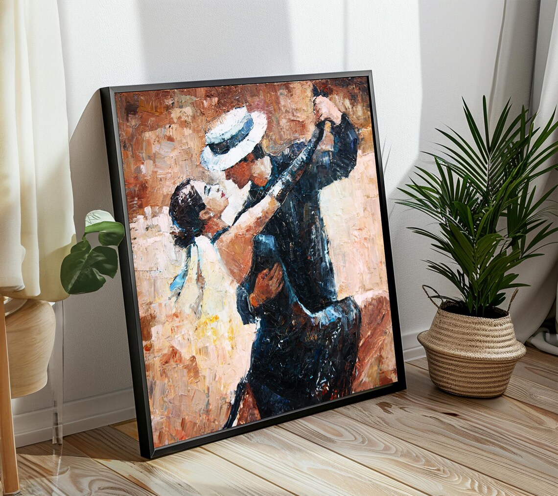 Expressive Tango Couple In Hat, Textured Painting