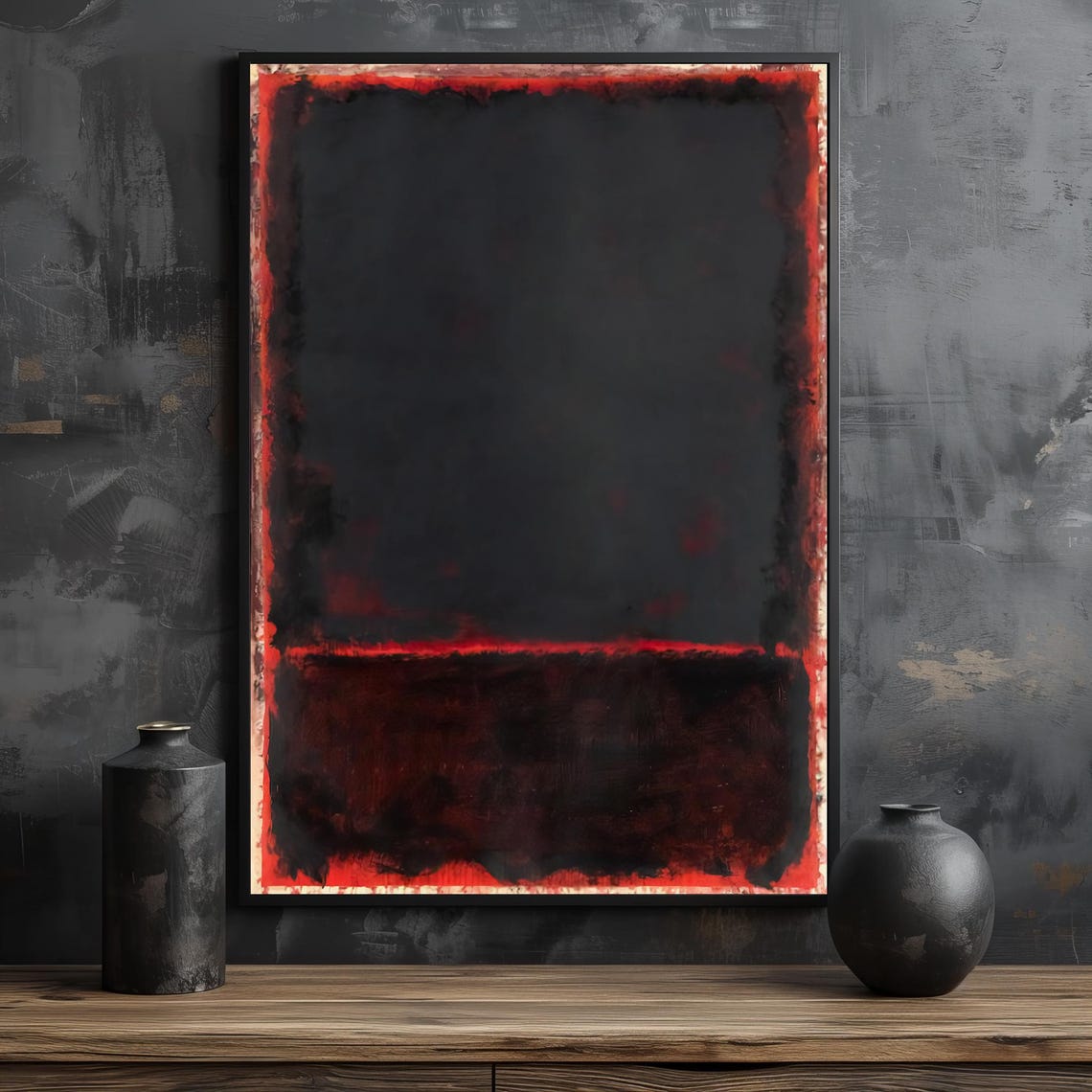 Dark Dramatic Black Red Abstract Color-Field Moody Art Poster - Image 2