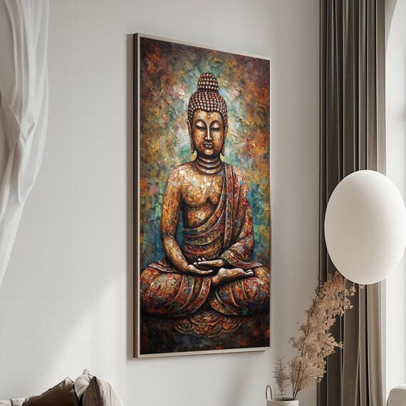 Serene Meditating Buddha Impasto Painting Warm Earth Tones Poster