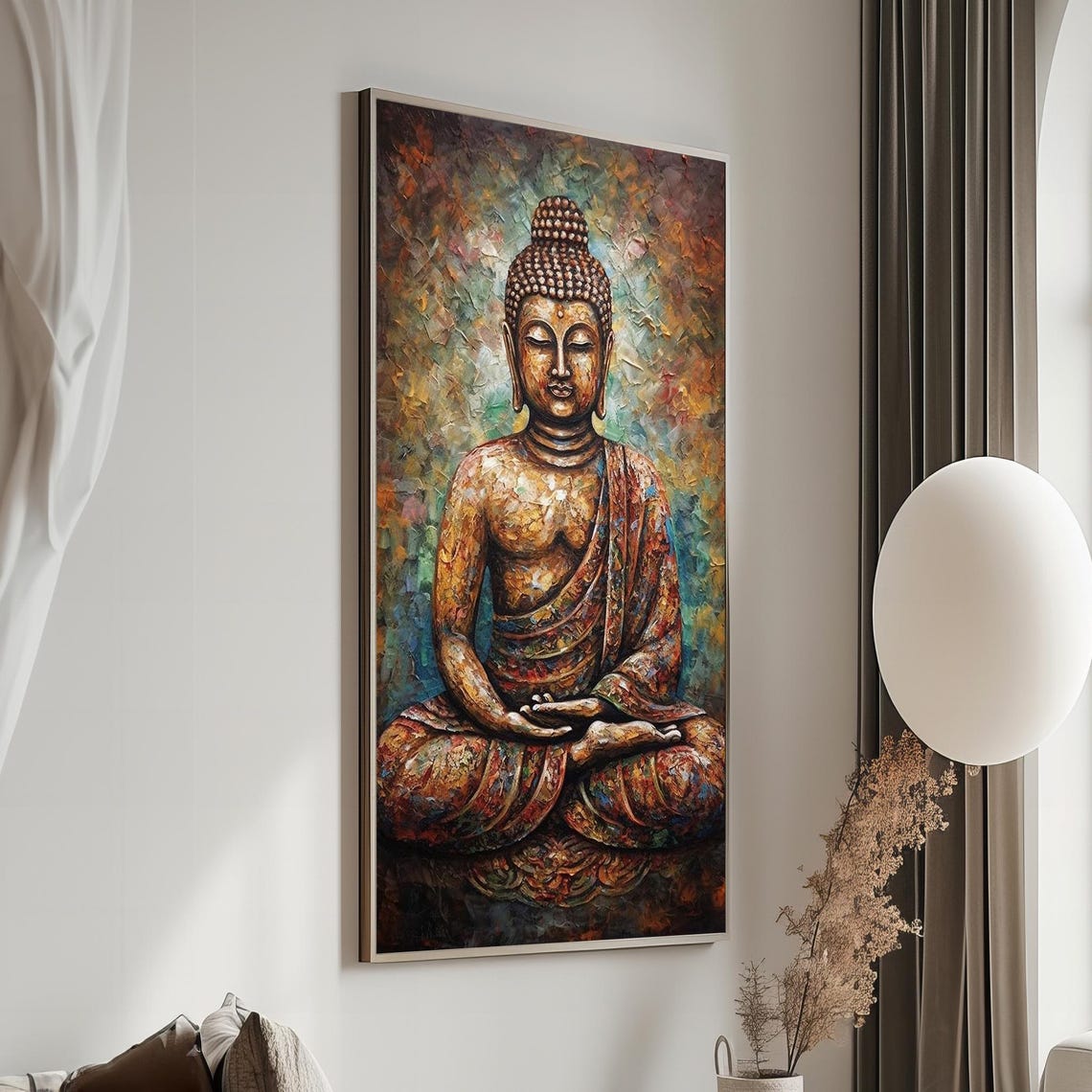 Serene Meditating Buddha Impasto Painting Warm Earth Tones Poster