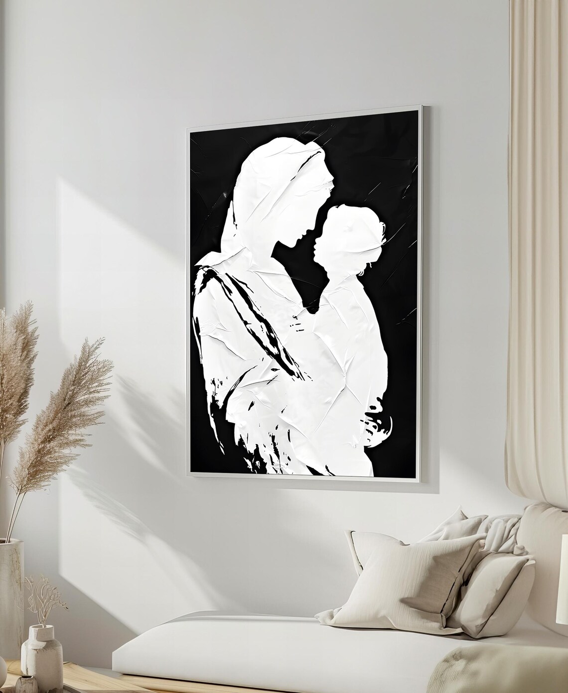 Minimalist Black And White Silhouette Of A Mother And Child Poster
