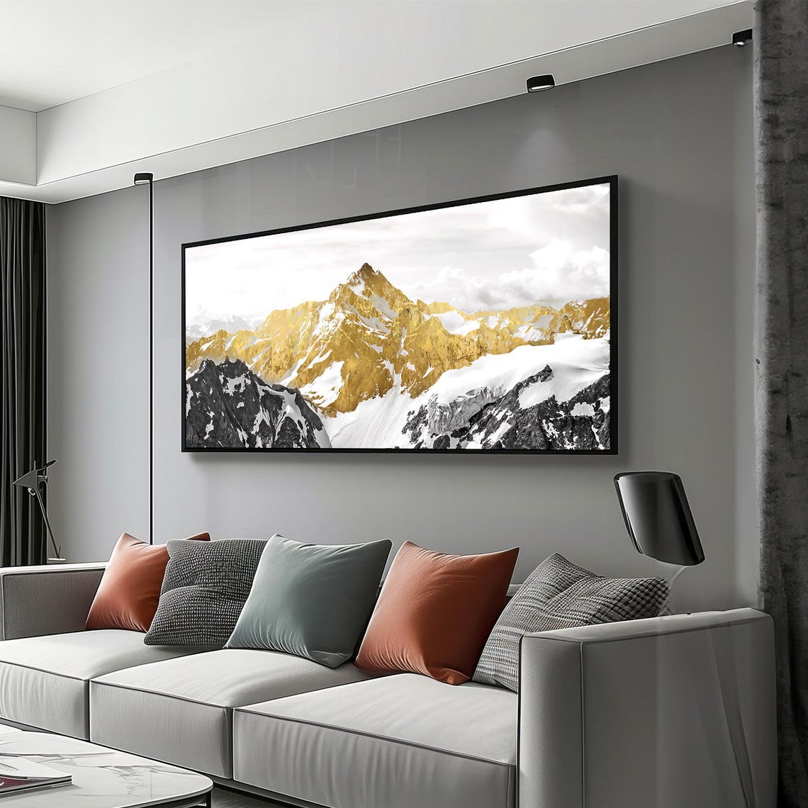 Golden Snow Capped Mountain Peaks Striking Gold White Art Poster