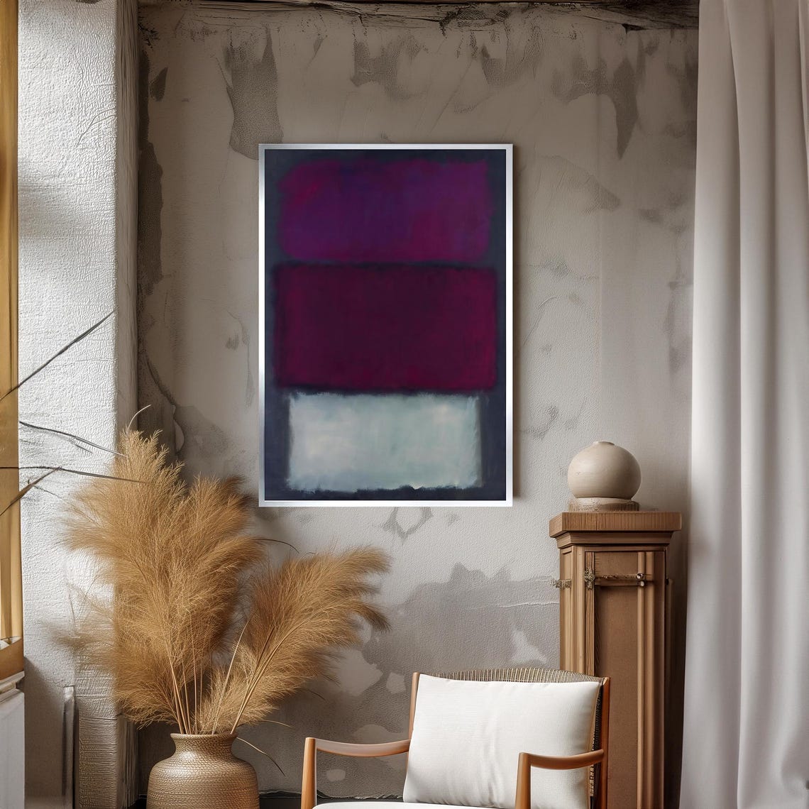 Deep Maroon Purple And White Soft Color-Field Abstract Art Wall Poster - Image 3