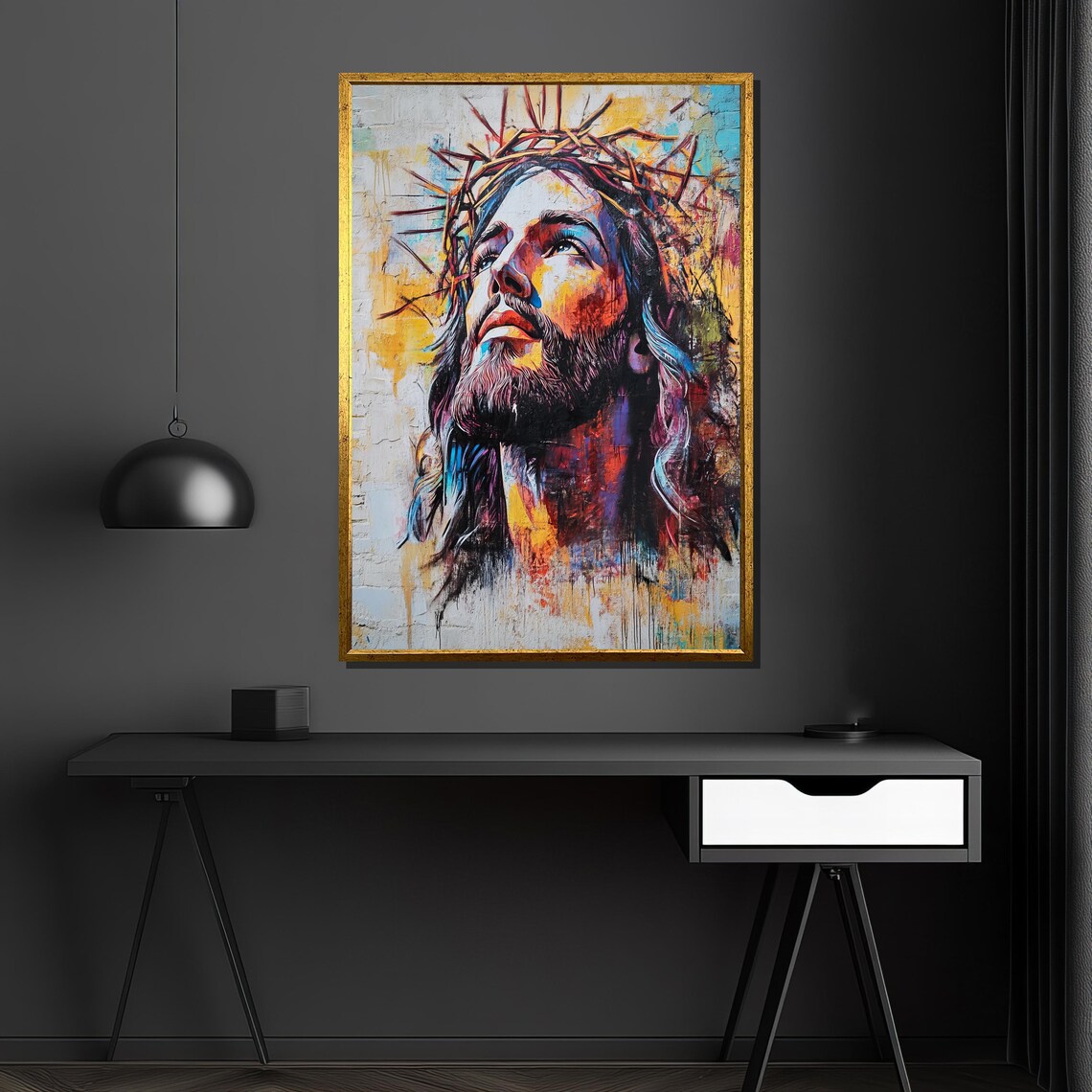 Colorful Expressive Jesus Crown Of Thorns Spiritual Faith Poster - Image 4