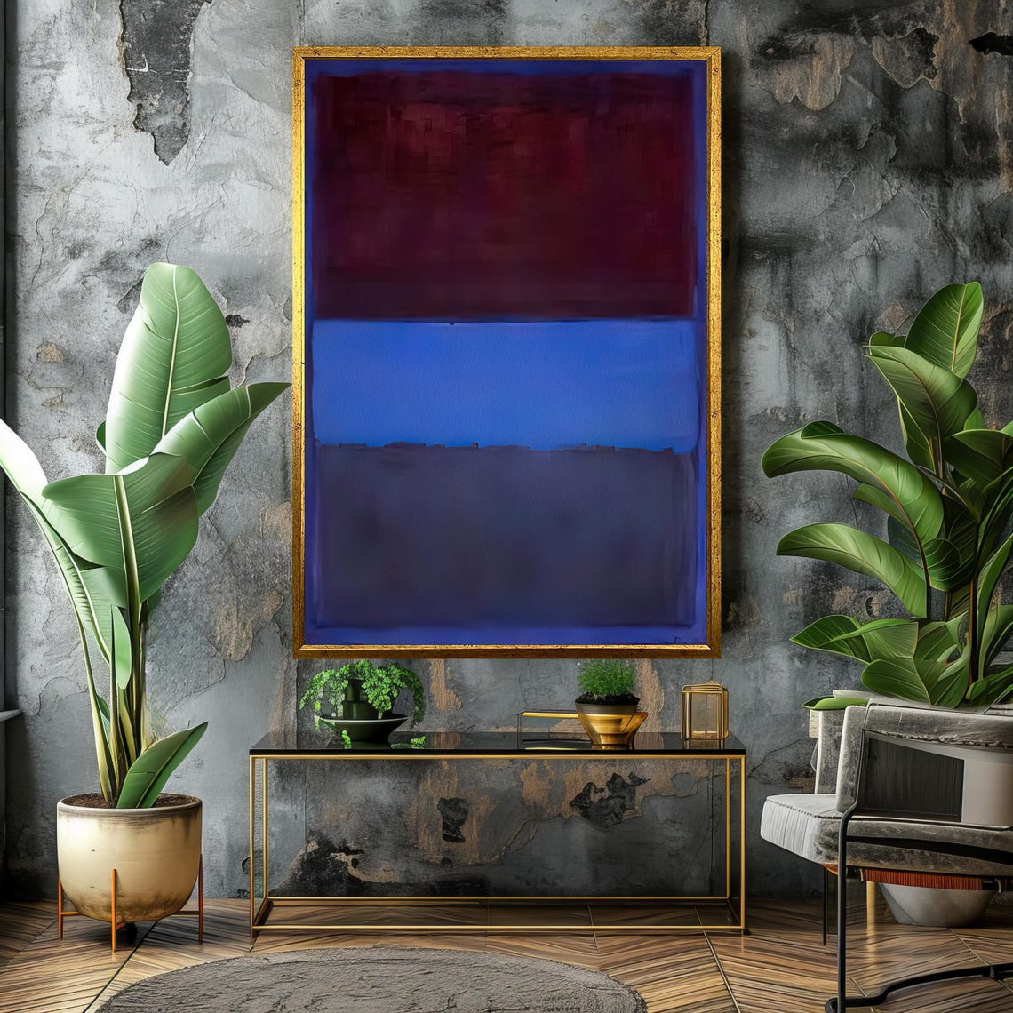 Deep Red Blue Color Field Abstract Rich Modern Elegant Poster - Image 4