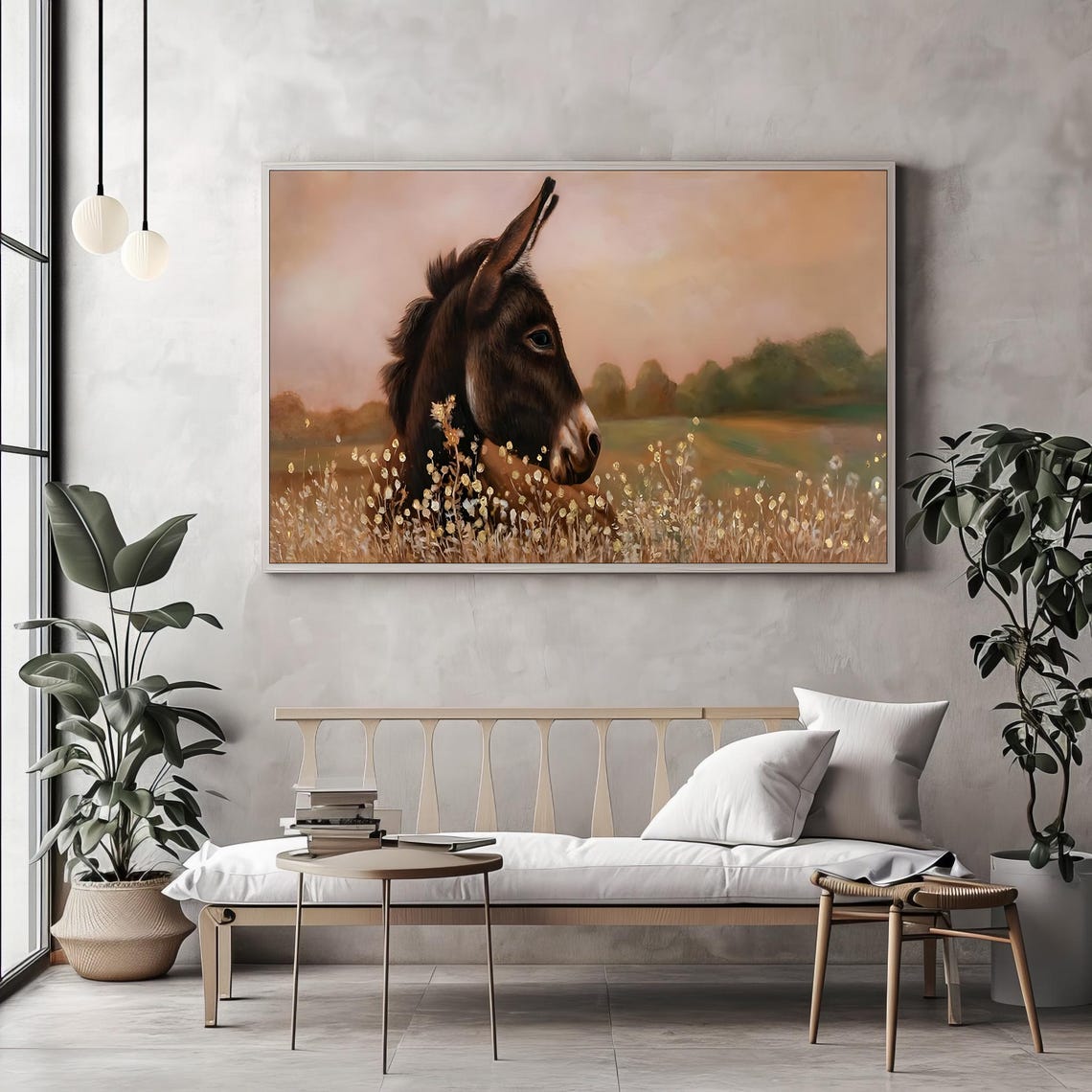 Donkey In Golden Meadow At Sunset Serene Pastoral Animal Poster - Image 2