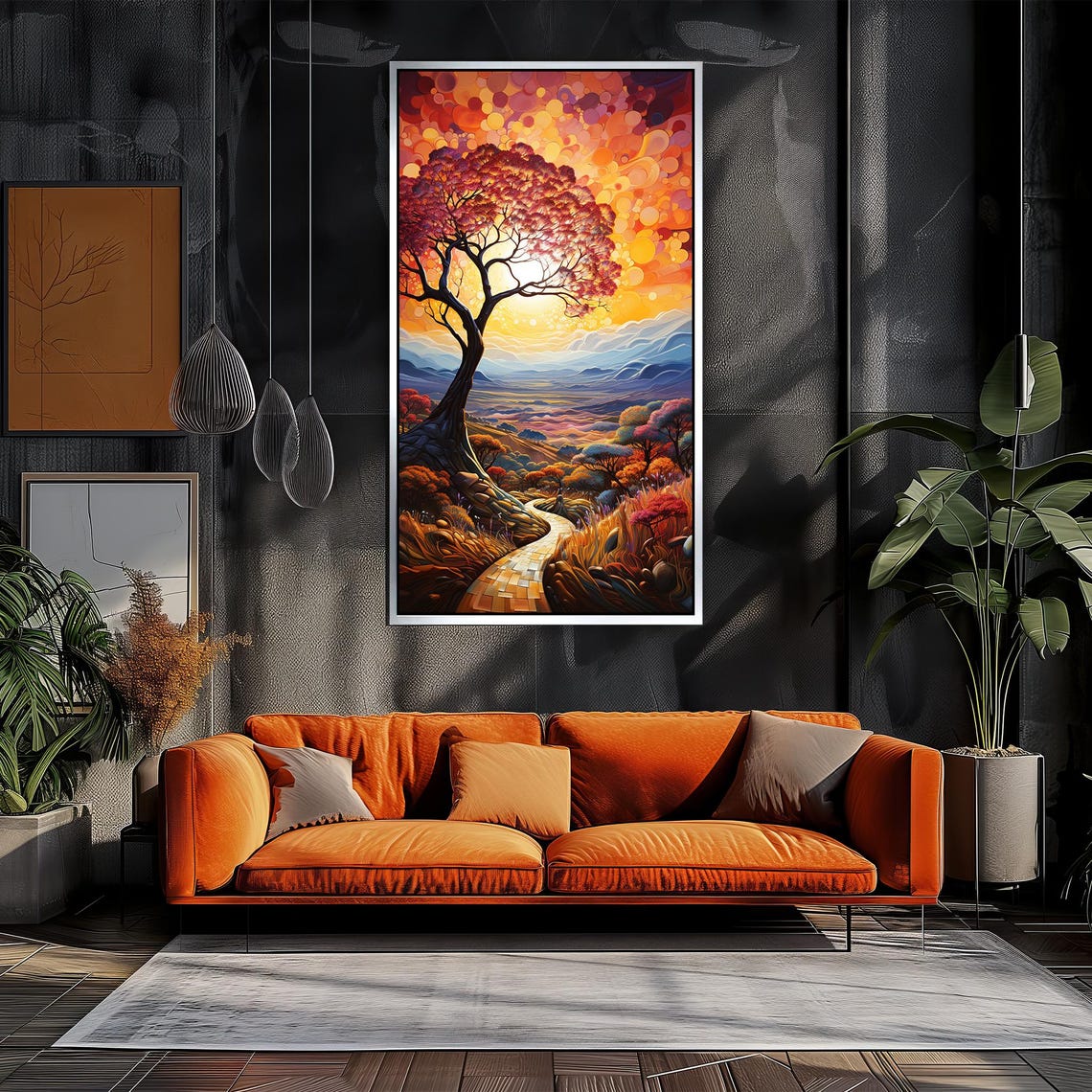 Golden Sunset Pathway Tree Landscape Vibrant Colors Art Poster - Image 3