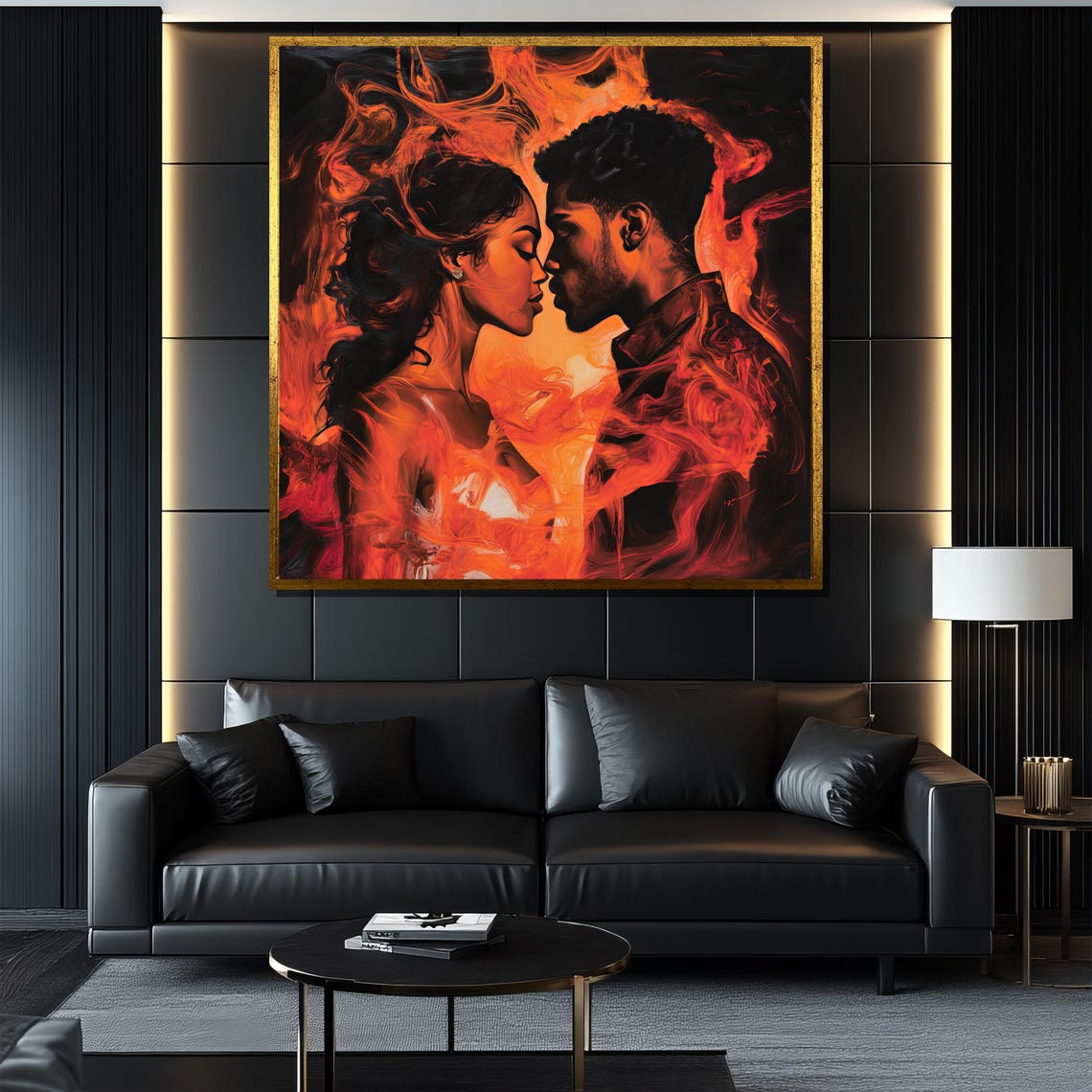 Fiery Passionate Couple Kiss in Orange Flames Bold Romance Poster - Image 4