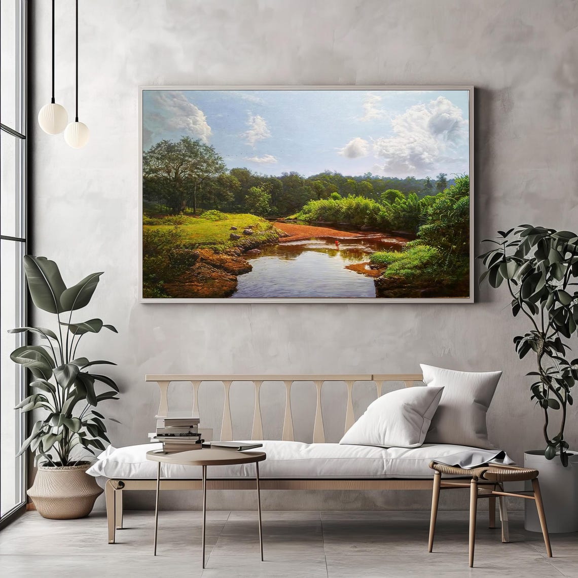 Serene Green Forest River Landscape Peaceful Nature Art Poster - Image 2