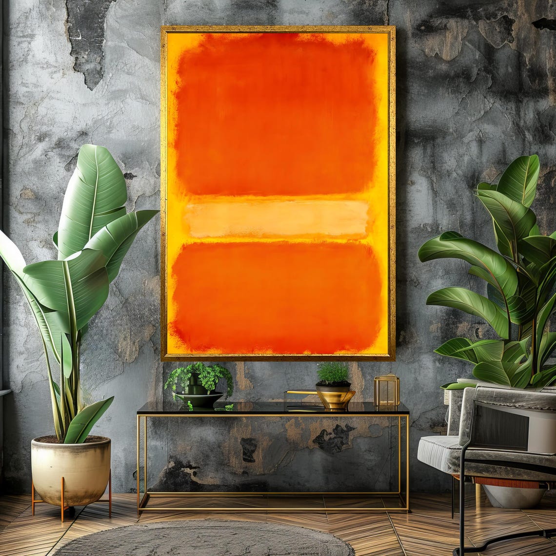 Fiery Orange Yellow Color Field Abstract Blocks Modern Poster - Image 4