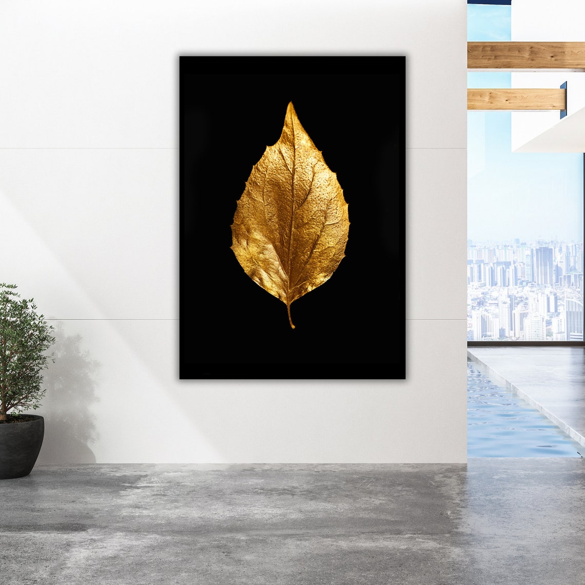 Golden Leaf on Black Background Luxury Metallic Texture Poster - Image 5