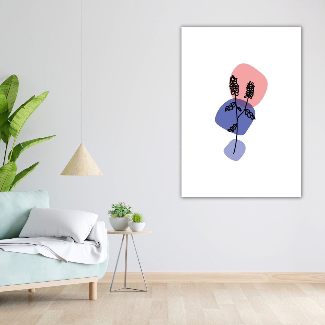 Minimalist Line Art Foliage Pastel Shapes Modern Botanical Wall Poster - Image 5
