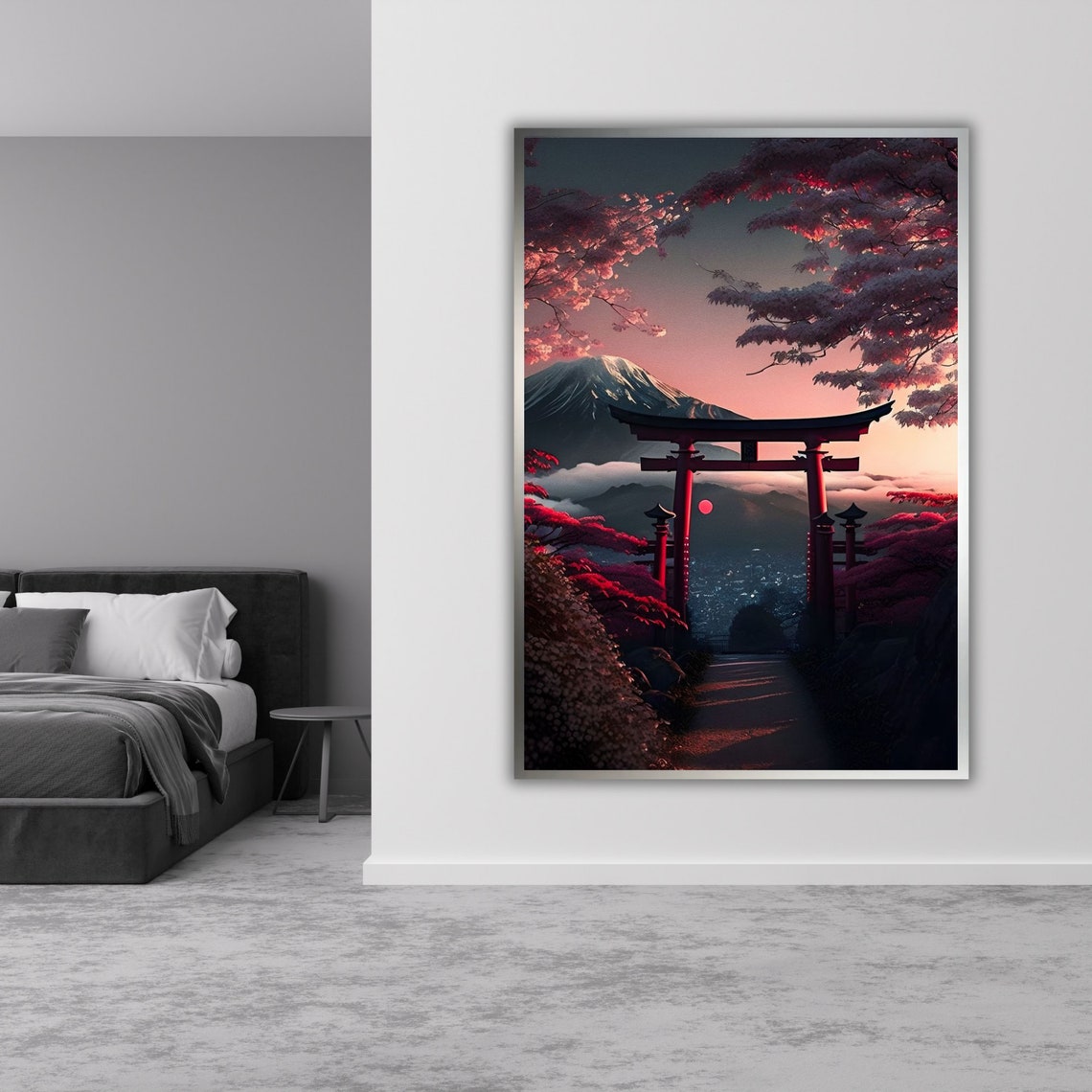 Japan Torii Gate Cherry Blossoms Mount Fuji Sunset View Travel Poster - Image 3